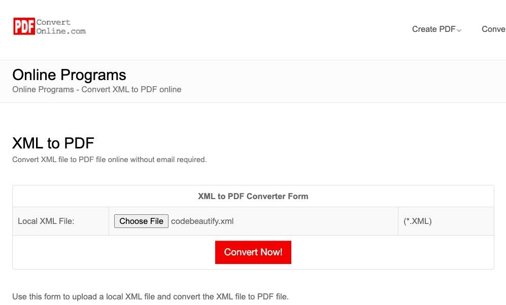 How do I convert an XML file into a PDF?